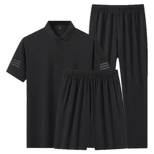 保罗高档商务休闲运动套装男士夏季新款短袖运动服中老年爸爸装