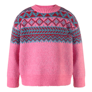 LittleNaive女童节日毛衣秋冬季提花大童新年衣服宽松儿童针织衫