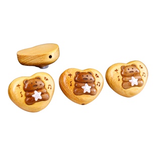 桃木雕刻爱心镶嵌diy挂饰手机链配件佛珠文玩项链可爱小熊配件