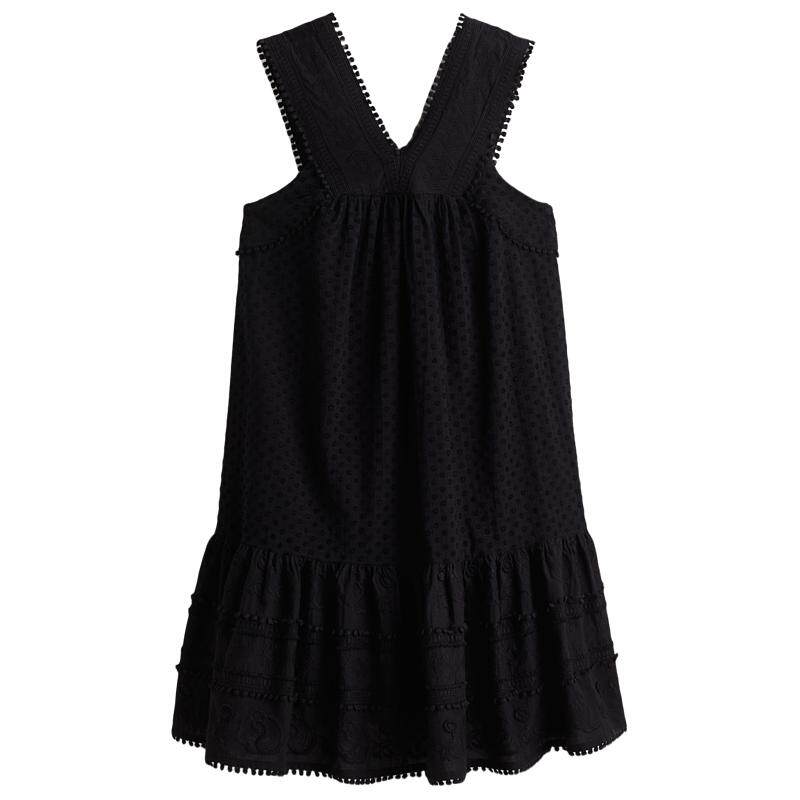 HM女装背心式连衣裙夏季无袖时尚刺绣棉质连身裙1297692