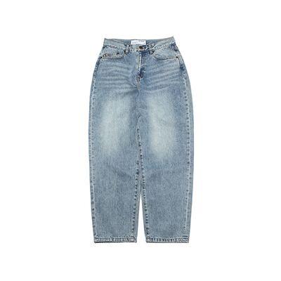 荒诞逻辑水洗磨白宽松直筒牛仔裤