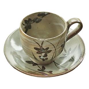 日本原装进口 手绘桔梗咖啡杯 日式釉下彩陶瓷复古杯碟套装茶杯
