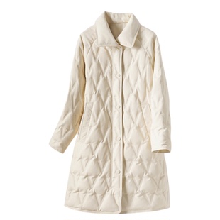 海宁绵羊皮衣女士中长款翻领米白90白鸭绒真皮外套冬新款皮羽绒服