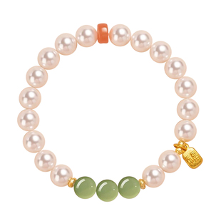 遇见普陀山官方正品天然和田玉珍珠手链小众精致女款双圈手串礼物