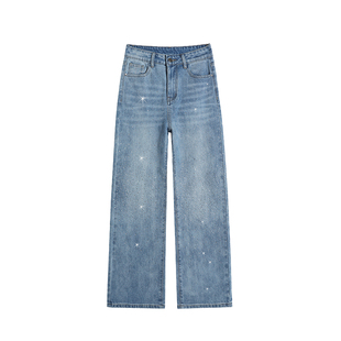 满钻牛仔裤女2026新款爆款春秋满天星烫钻窄版阔腿裤带钻直筒裤子