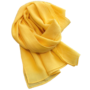 百搭黄色棉麻丝巾小长条纯色围巾女冬季2025新款韩国小领巾搭裙子