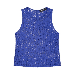 Desigual镂空刺绣圆领无袖女士上衣