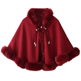 新中式加绒针织披肩外套女冬季新款国风气质穿搭斗篷上衣搭配旗袍