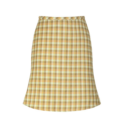 羊毛混纺复古黄绿格纹鱼尾半身裙