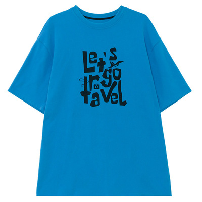 微磨毛显白蓝色趣味印花字母T恤