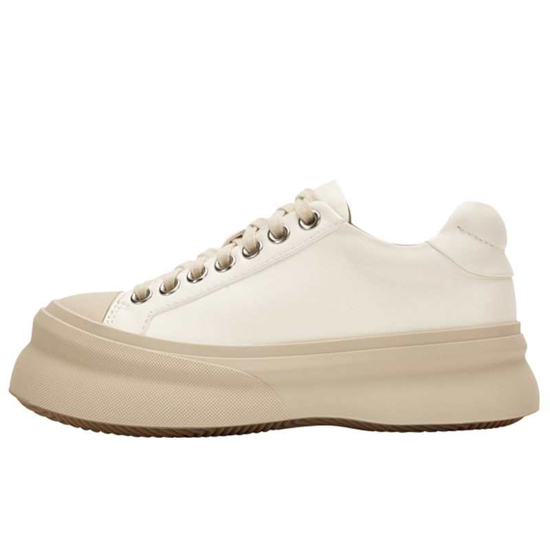 JISEAS休闲鞋女2024秋季新款厚底增高时尚百搭松糕大头真皮小白鞋