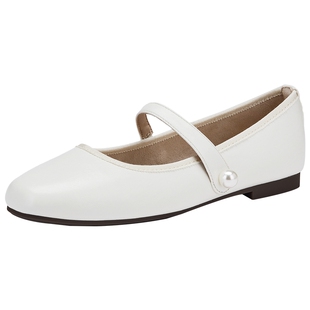 热风平底单鞋女款2025年春季新款一字带浅口女鞋配裙子休闲鞋子