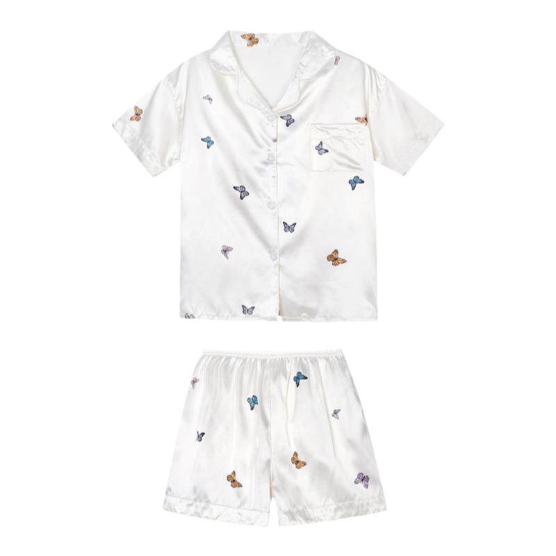 馨帮帮Homedress 缎面蝴蝶冰丝睡衣女夏秋套装凉感亲肤可爱家居服