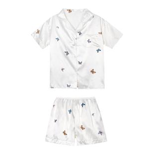 馨帮帮Homedress 缎面蝴蝶冰丝睡衣女夏秋套装凉感亲肤可爱家居服