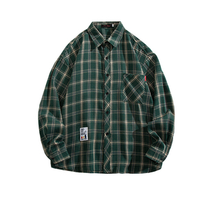 春秋季衬衫男韩版潮流休闲宽松长袖衬衣港风百搭情侣复古格子外套