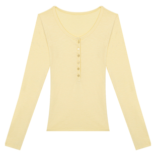 橘子树在哪儿韩系亨利领长袖t恤女秋季纯欲风收腰显瘦内搭打底衫