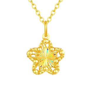 周大生黄金许愿星吊坠足金炫彩星星月亮项链挂坠送女朋友生日礼物