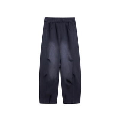 USHI悠时 男士直筒裤水洗磨白拼接立体捏褶设计感休闲长裤男