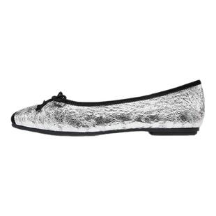 MILLIE'S/妙丽女鞋蝴蝶结小香风平底浅口羊皮舒适单鞋时尚小银鞋