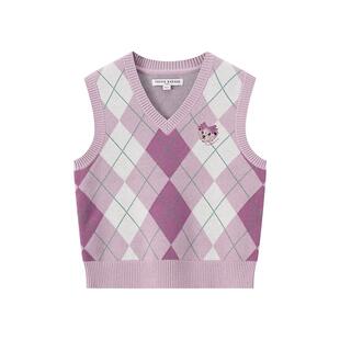 TeenieWeenie Kids小熊童装25年款女童V领学院风菱形毛织背心马甲