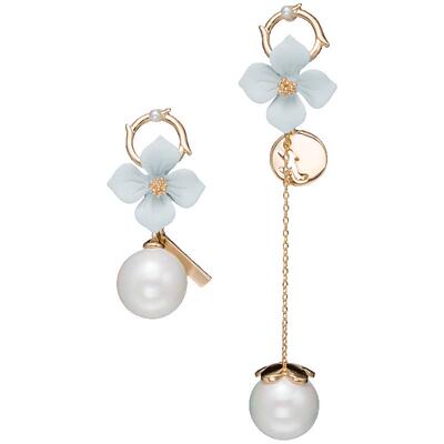 不对称不规则珍珠耳饰女纯银长款