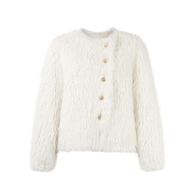 MISSCOCOON轻奢皮草复古金属扣落肩偏门襟设计短外套