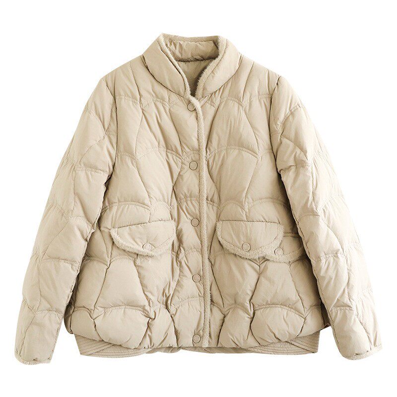 水貂毛边羽绒服短款女拼接