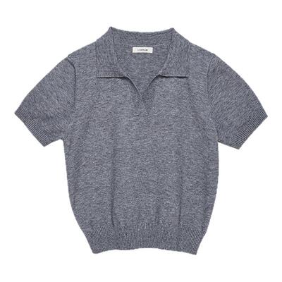 LINHOUSE复古灰色polo短袖上衣女