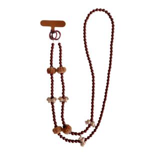 美拉德手机链斜挎可背挂绳手工串珠链条豹纹毛球蝴蝶结背带防丢链包包链子棕色复古秋冬挂链高级带垫片配件壳