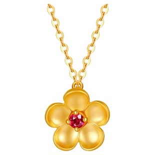 金至尊至尊金国潮花朵18K金红宝石项链正品