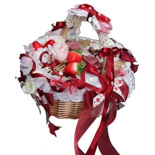 【垂耳汪】新款原创Lolita手作红色ap摘草莓革命日常华丽藤箱包邮