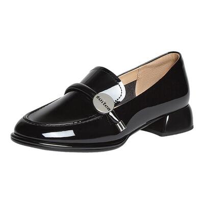 百思图2025春季新款简约时尚乐福鞋粗跟圆头女单鞋S2551AA5