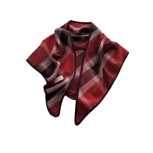 氛围感时髦三角巾围巾女秋冬加厚保暖仿羊绒红色格子围脖装饰披肩