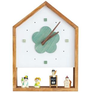 阿楹 日系挂墙钟表客厅可爱奶油儿童房时钟摆件星星人盲盒置物架
