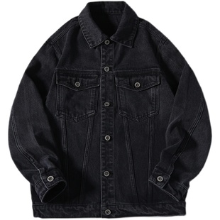 大码男士牛仔外套宽松加肥加大男装夹克胖子肥佬上衣黑色日系潮牌