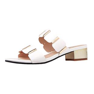 十八年华真皮女士凉鞋女夏季百搭女鞋2026新款中跟粗跟凉拖鞋外穿