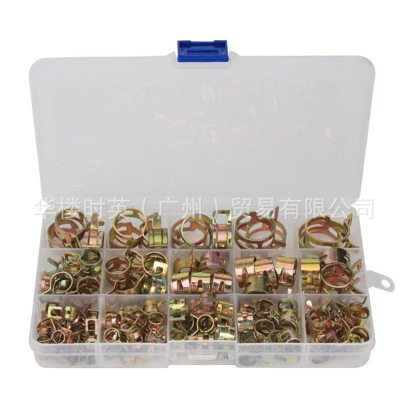 100/115PCS盒装镀彩锌弹性环箍弹性卡箍圈6-22mm箍金属管日式夹