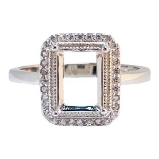 闭口精工S925纯银戒指空托紫水晶死扣戒指长方形戒托轻奢时尚款