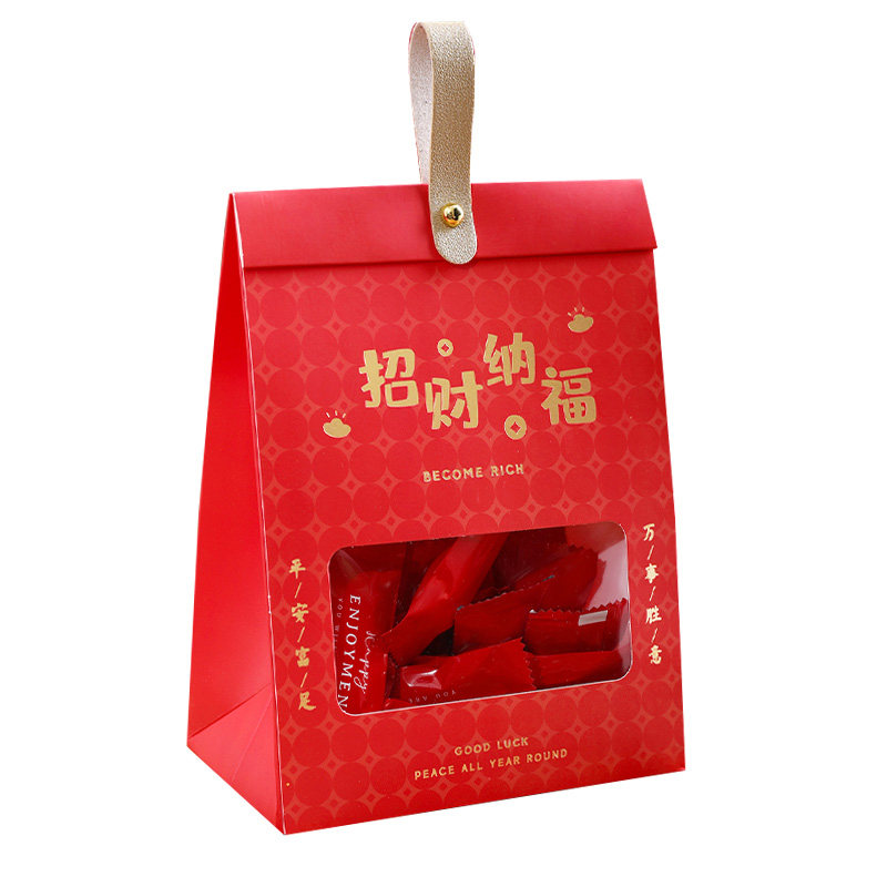 新年红色开窗礼袋皮质手提