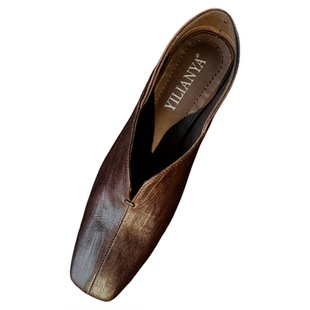 极简风粗跟深口单鞋女大码气质跟高可踩跟通勤皮鞋春季新款JH002