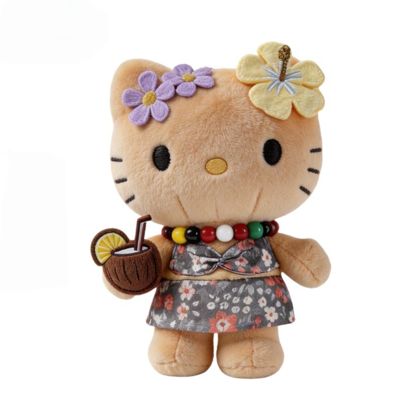 日本正版黑皮宫古岛联名限定Kitty挂件夏日度假KT毛绒公仔包挂饰