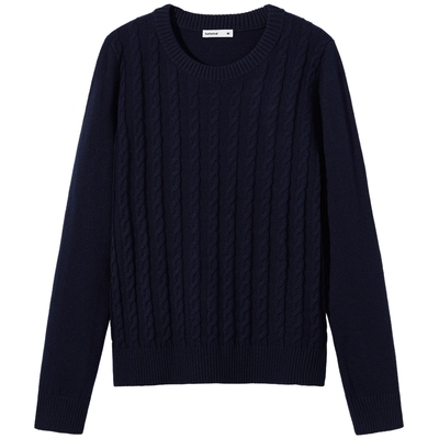 冬季新款女士圆领绞花针织衫