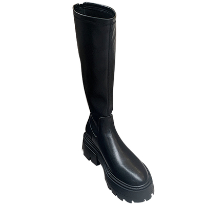 不二橘小个子骑士靴厚底弹力靴