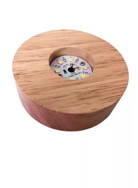 圆形电池盒款实木发光底座LED水晶灯座小夜灯3节电池款带开关摆件