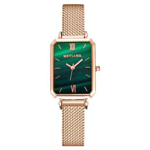 同款  网红抖音手表轻奢女表复古小绿表小清新孔雀石绿盘网带手表