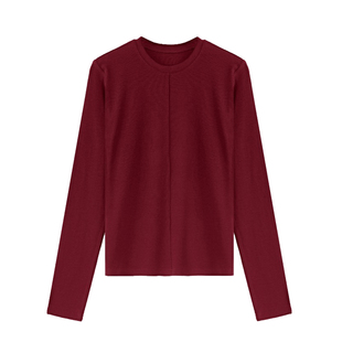 seawhen海维恩新款气质通勤百搭纯色中缝天丝羊毛长袖T打底衫3236