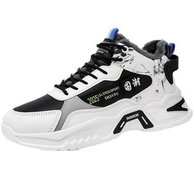 2025新款冬季休闲国潮运动加绒棉鞋板鞋学生青少年初中生跑步鞋男