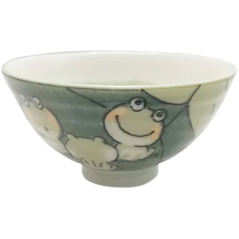 日本进口餐具美浓烧陶瓷碗日式家用卡通饭碗大号米饭碗 唱歌青蛙