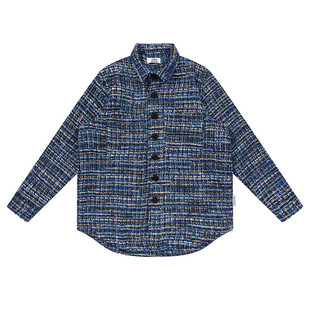 特惠6折起 EMPTY REFERENCE 蓝白粗花呢衬衫长袖格子衬衣外套