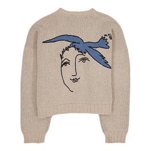 美式复古油画和平鸽纽扣针织圆领秋冬百搭慵懒开衫毛衣外套男女